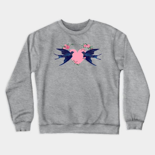 Swallow Flying Heart Birds Crewneck Sweatshirt by Mako Design 